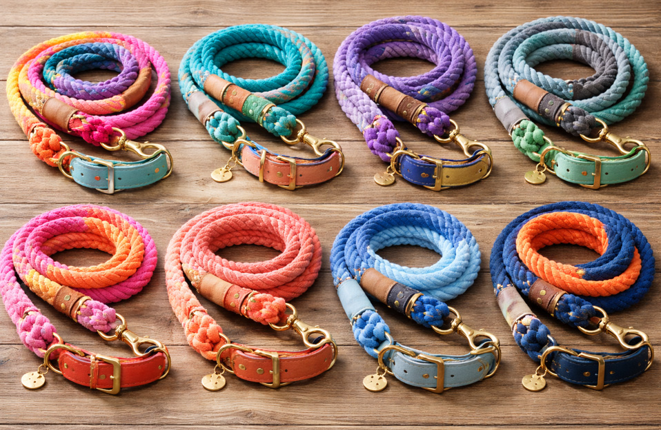 creative dog leashes in a variety of colors